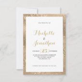 Invitation Mariage calligraphié cadre scintillant or glamour (Devant)