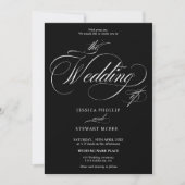 Invitation Mariage calligraphié chic blanc noir (Devant)