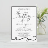 Invitation Mariage calligraphié chic noir et blanc (Debout devant)