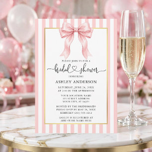 Invitation Mariage Calligraphié Cœur Ruban Rose Rayé Baby Sho