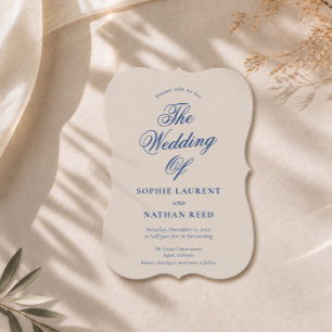 Invitation Mariage Calligraphié Découpe Cobalt Bleu