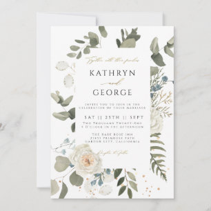 Invitation Mariage Calligraphie Dorée Floral Botanique Verdur