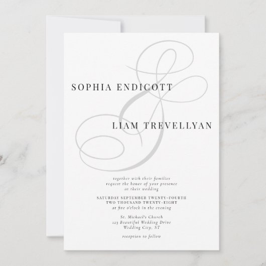 Invitation Mariage Calligraphié Élégant Classique avec Esperl (Devant)