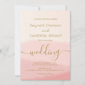 Invitation Mariage calligraphié en or rose aquarelle (Devant)