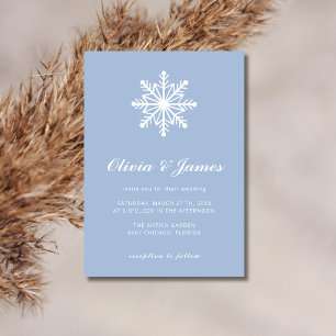 Invitation Mariage Calligraphié Flocon de Neige Minimal Bleu