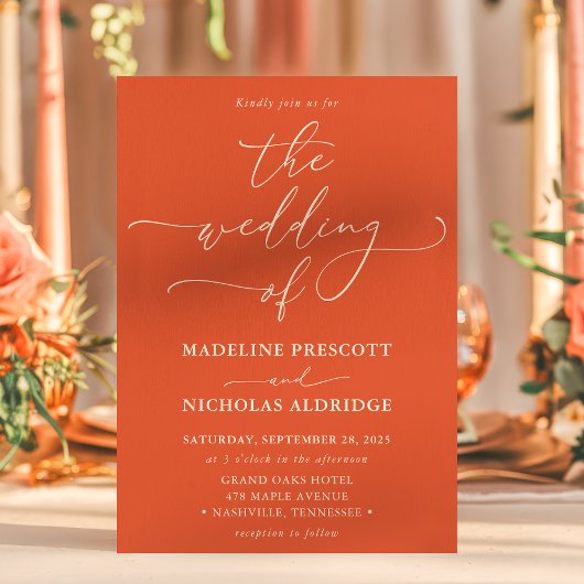 Invitation Mariage calligraphié moderne avec coucher de solei