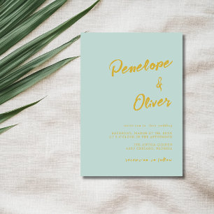 Invitation Mariage Calligraphie Moderne Minimaliste Or Verre 