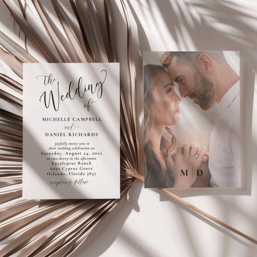 Invitation Mariage calligraphié moderne noir et blanc