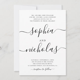 Invitation Mariage calligraphié moderne noir et blanc - Éléga