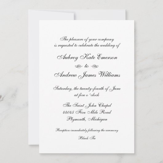 Invitation Mariage Calligraphié Noir Classique (Devant)