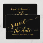 Invitation Mariage calligraphié noir et or Save The Date (Devant / Derrière)