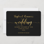 Invitation Mariage calligraphié noir et or Save The Date (Dos)