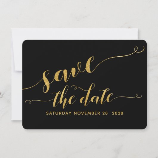 Invitation Mariage calligraphié noir et or Save The Date (Devant)