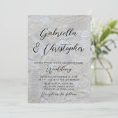 Invitation Mariage calligraphié noir motif crème blanche  (Debout devant)