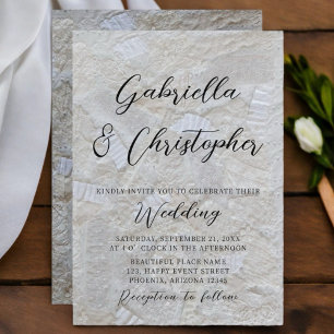 Invitation Mariage calligraphie noire motif crème blanche 