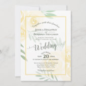 Invitation Mariage calligraphié Roses Boho Jaunes & Code QR (Devant)
