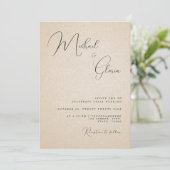 Invitation Mariage Calligraphie Sable Beige Moderne Code QR R (Debout devant)
