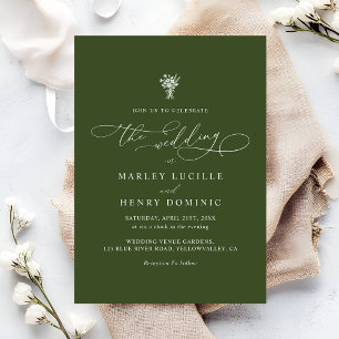 Invitation Mariage calligraphie script bohème vert olive