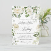 Invitation Mariage calligraphié script floral eucalyptus crém (Debout devant)