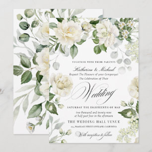 Invitation Mariage calligraphié script floral eucalyptus crém