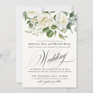 Invitation Mariage Calligraphié Script Floral Eucalyptus Crém
