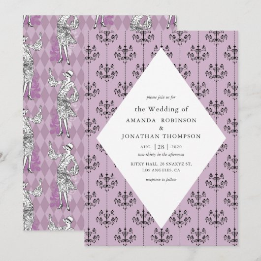 Invitation Mariage calligraphié sur le thème de Paris violet (Devant / Derrière)