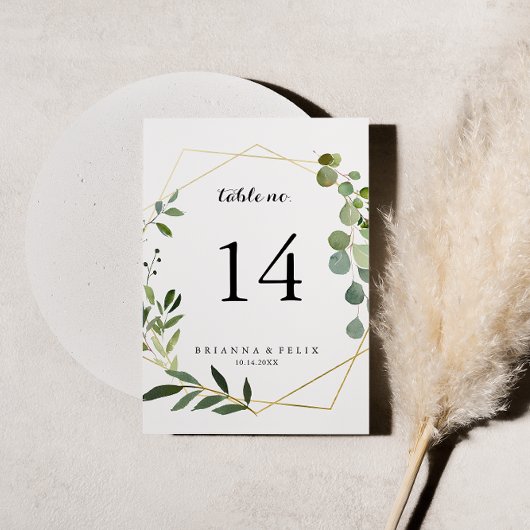 Invitation Mariage Calligraphie Tropical Vert Géométrique Or