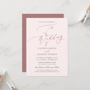 Invitation Mariage Calligraphique Élégant Faux Or Rose ArtsAp