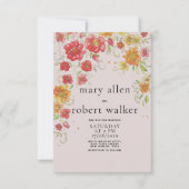 Invitation Mariage campagnard à fleurs rose rouge orange (Devant)