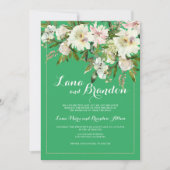 Invitation Mariage campagnard à fleurs vert rose blanc orange (Devant)