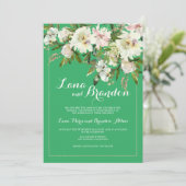 Invitation Mariage campagnard à fleurs vert rose blanc orange (Debout devant)