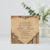 Invitation Mariage campagnard à l'air de bois de coeur teinté (Debout devant)