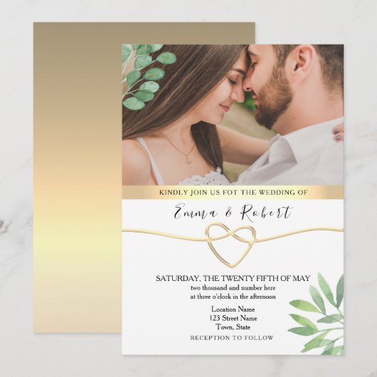Invitation Mariage Campagnard à l'Eucalyptus Vert (Devant / Derrière)