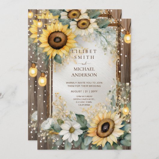 Invitation Mariage campagnard Anniversaire Baby shower Retrai (Devant / Derrière)