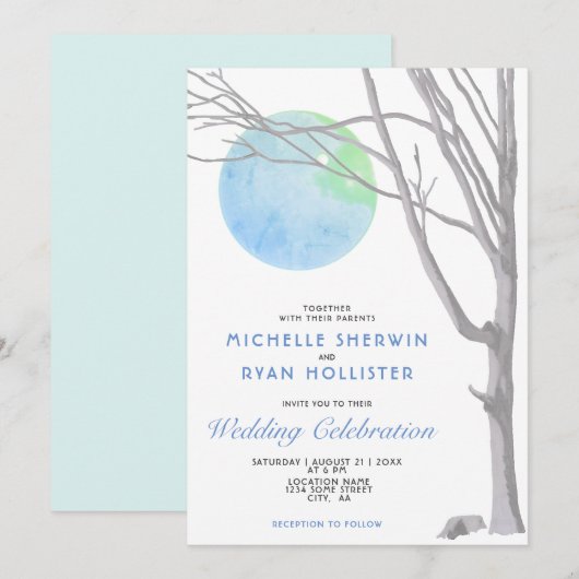 Invitation Mariage Campagnard Arbre Solitaire et Lune Rustiqu (Devant / Derrière)