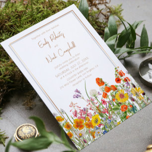 Invitation Mariage campagnard aux fleurs sauvages colorées