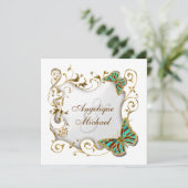 Invitation Mariage campagnard blanc d'or d'aqua (Debout devant)