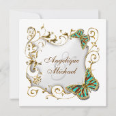 Invitation Mariage campagnard blanc d'or d'aqua (Devant)