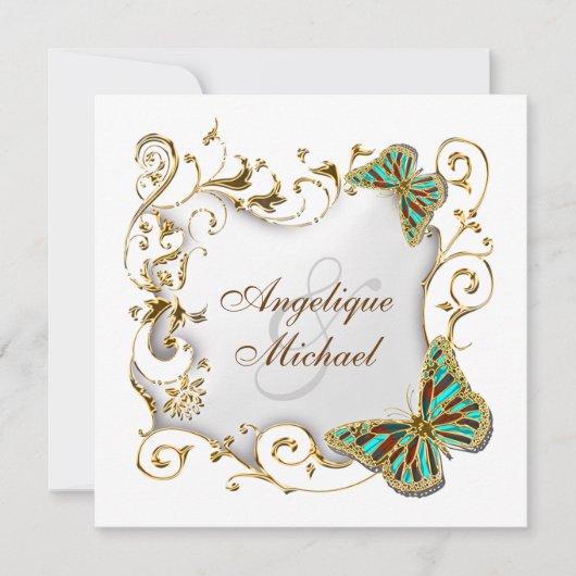 Invitation Mariage campagnard blanc d'or d'aqua (Devant)