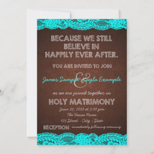 Invitation Mariage campagnard bleu et Brown turquoise