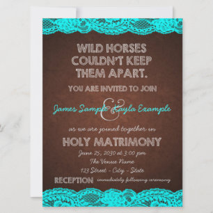 Invitation Mariage campagnard bleu et Brown turquoise