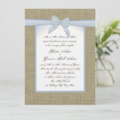 Invitation Mariage campagnard Burlap et Blue Bow (Debout devant)