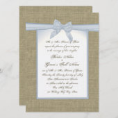 Invitation Mariage campagnard Burlap et Blue Bow (Devant / Derrière)