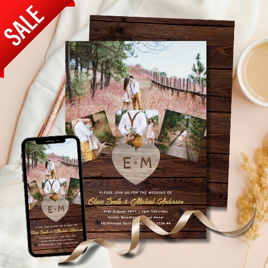 Invitation Mariage campagnard | Collage photo en dentelle de 