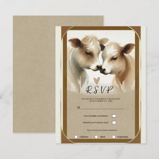 Invitation Mariage campagnard Crème Brown d'amour de la vache (Devant / Derrière)