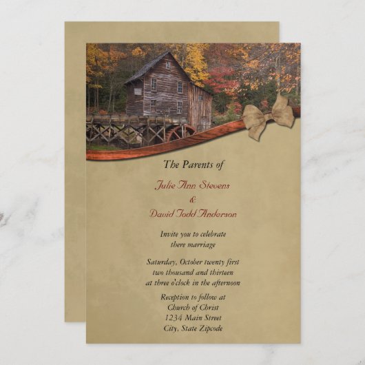 Invitation Mariage campagnard d'automne (Devant / Derrière)