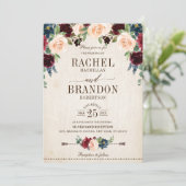 Invitation Mariage campagnard de Boho Rustique Floral de la m (Debout devant)