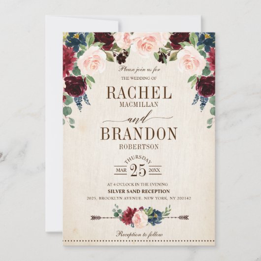 Invitation Mariage campagnard de Boho Rustique Floral de la m (Devant)