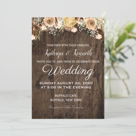 Invitation Mariage campagnard de bois d'Oiseau Tan (Debout devant)