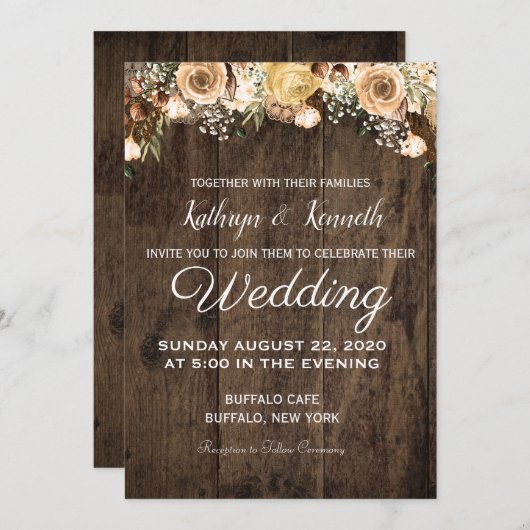 Invitation Mariage campagnard de bois d'Oiseau Tan (Devant / Derrière)